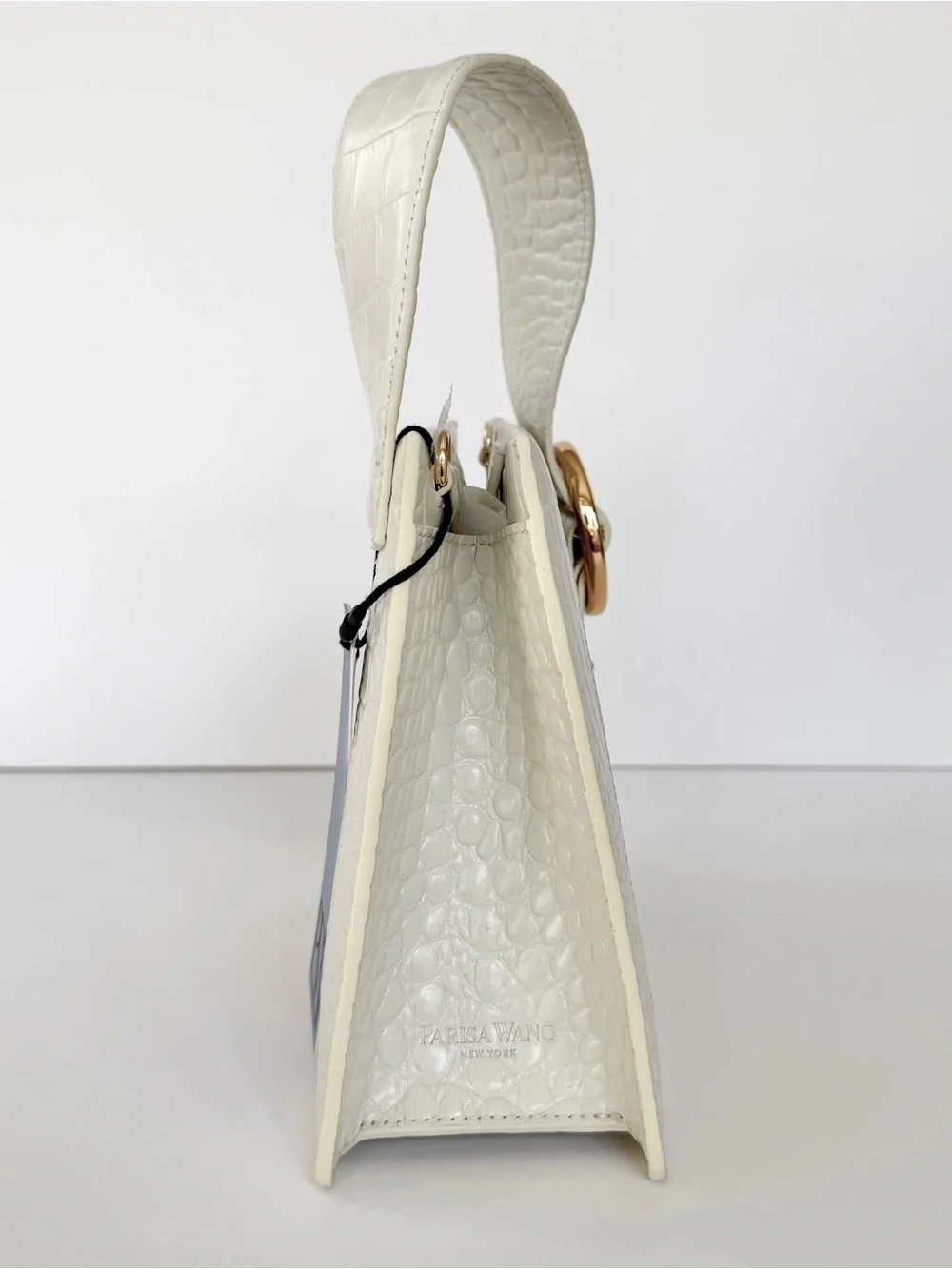 NWT Parisa Wang Bamboo Enchanted Top Handle Bag Cream w/ crossbody strap